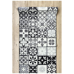 Passatoia Gommata Azulejo Patchwork, Piastrelle Di Lisbona Grigio / Nero Toni Grigio E Argento 110x660 Cm precio