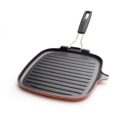 Bistecchiera Quadrata con Manico Ripiegabile Dimensioni 24x24 cm Colore Rosso Ciliegia