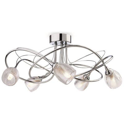5 Light Flush Light Chrome, Vetro Decorativo Trasparente, G9
