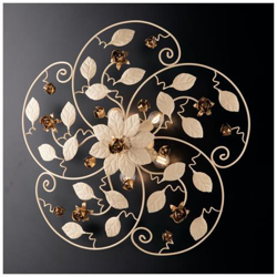 Plafoniera In Ferro Laccato Avorio Con Decorazione Decape 5 Luci E Rifiniture Oro en oferta