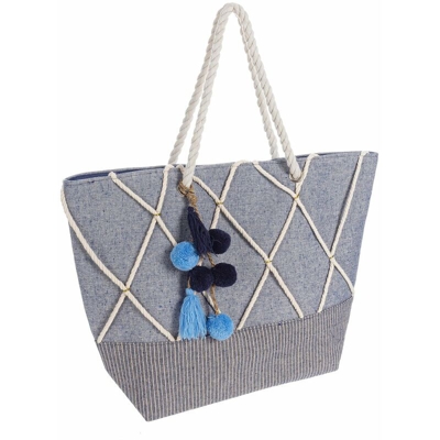 Borsa da mare Sciacca in iuta e corde spesse in cotone leggere -Blu
