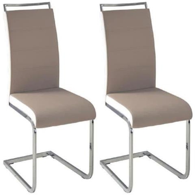Dylan Set Di 2 Sedie Da Pranzo - Taupe E Similpelle Bianca - Contemporaneo - L 42,5 X P 56 Cm