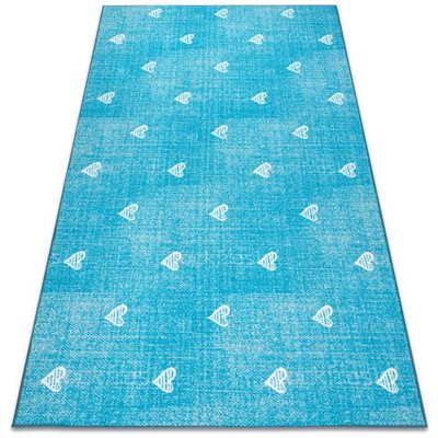 Tappeto Per Bambini Hearts Jeans, Vintage Cuori - Turchese Toni Blu 200x350 Cm