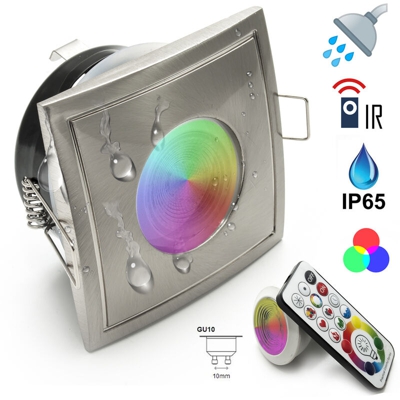 Faretto per cromoterapia quadrato IP65 led RGB+WHITE rgbw 6w gu10 230v box doccia