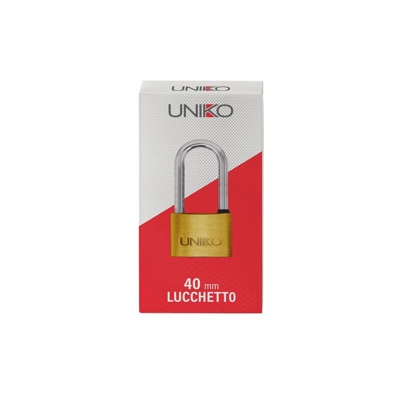 LUCCHETTO RETTANGOLARE ARCO LUNGO UNIKO mm 40 (chiave UL058)