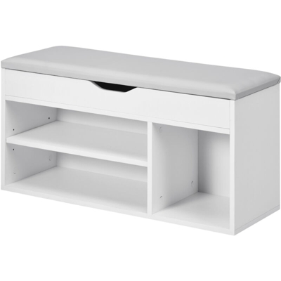 HOMCOM Mobile Scarpiera Salvaspazio con Panca Contenitore Imbottita e Vani Aperti 80x30x43cm, Bianco