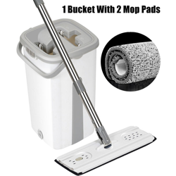Insma - Mop scopa per scopa bagnato / asciutto a doppio uso per la pulizia del piatto ruotabile a 360 ° + secchio bianco + 2 pezzi di tamponi in precio