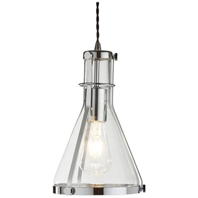 1 Luce Cupola Soffitto Pendente In Vetro Conico Cromato, E27