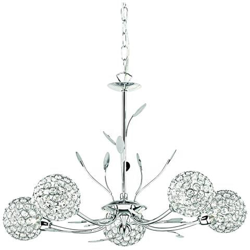 Sospensione A Soffitto A 5 Luci Multibraccio Design Floreale Cromato, Vetro Cinque, G9 precio