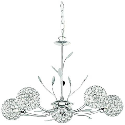 Sospensione A Soffitto A 5 Luci Multibraccio Design Floreale Cromato, Vetro Cinque, G9