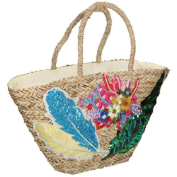 Borsa paglia con fiori e foglie en oferta