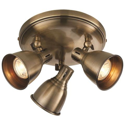 Faretto A Led 3 Luci In Ottone Antico, Piastra Gu10