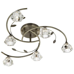 Plafoniera Multibraccio Semi-incassata A 6 Luci Ottone Antico E Vetro, G9 en oferta