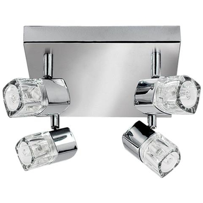 Faretto Led Integrato A 4 Luci Cromo, Trasparente E Vetro
