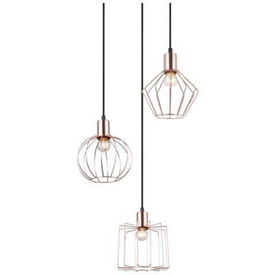 Lampada A Sospensione Industriale E Retrò Nera A 3 Luci Con Paralume In Rame, E27