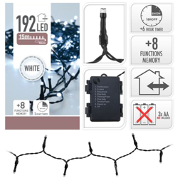 Peragashop - LUCI DI NATALE 192 LED COLORE BIANCO FREDDO A BATTERIA CON TIMER 8 GIOCHI DI LUCE en oferta