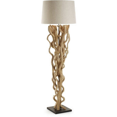 Kave Home - Lampada da terra Nuba in legno riciclato con paralume in cotone - Natural