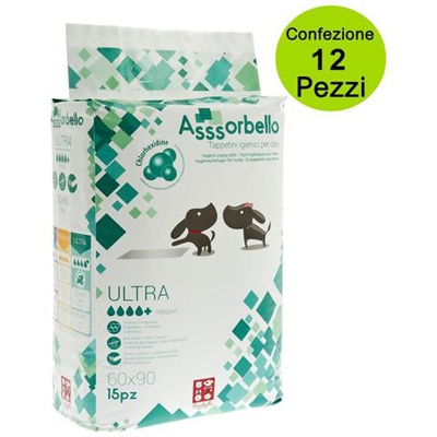 Multipack 12 Confezioni Assorbello Tappetini Igenici Ultra Per Cani Clorexidina 60x60