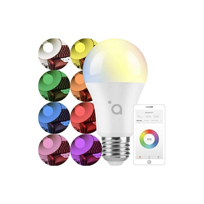 SH4107 lampadine a LED acme smart acme, dimmerabili, base E27, A60, 10W, WW/CW/RGB, 800lm, compatibili con Google Assistant, multicolor, classe