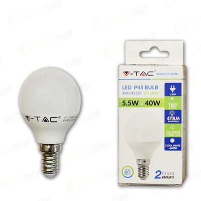 V-tac - Lampada a led 6W sfera E14 | Naturale