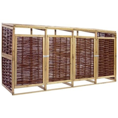 Copri Bidone Dei Rifiuti Quadruplo In Legno Di Pino E Vimini