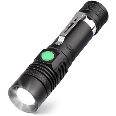 Torcia LED ricaricabile USB torcia 600 lumen, impermeabile IP65, 4 modalità luce, torcia zoom per casa, campeggio, escursionismo, emergenza (batteria