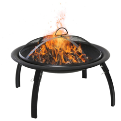 Braciere da Giardino con Coperchio Parascintille e Attizzatoio, Piedini Pieghevoli Salvaspazio, ?56x39.5cm Nero - Outsunny características