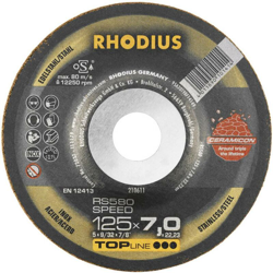 Rhodius 210658 RS580 SPEED Disco di sgrossatura con centro depresso 180 mm 22.23 mm 1 pz. características