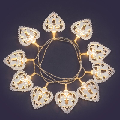 Lotti Importex - Catena 10 Cuori Metallo Bianco LED CLASSIC 60mm Luce Fissa a Batteria Interno 1,35m
