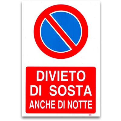 Asiashopping - Cartello targa divieto di sosta anche di notte segnaletica pvc 20 x 30 cm
