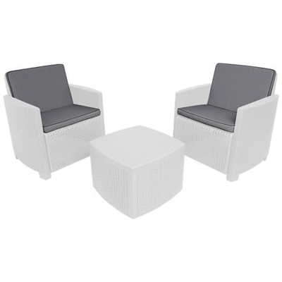 Salottino Da Esterno Composto Da 2 Poltrone Ed 1 Tavolino Contenitore Con Cuscini Color Bianco