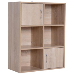 Libreria Scaffale In Legno A 3 Ripiani Con 4 Scompartimenti E 2 Ante Legno Naturale 61.5x29.5x80cm en oferta