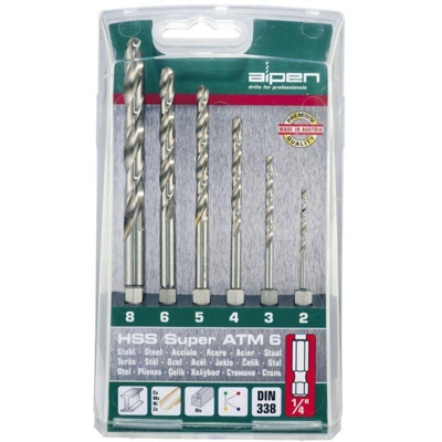 Alpen 0000100806100 HSS Kit punte a spirale da metallo 4 parti quadro esterno da 1/4 (6.3 mm) 1 pz.