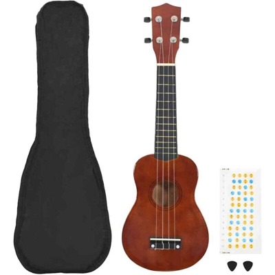 Set Ukulele Soprano con Borsa per Bambini Legno Scuro 21' - Vidaxl