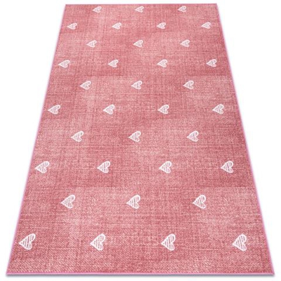 Tappeto Per Bambini Hearts Jeans, Vintage Cuori - Rosa Toni Rosa 150x500 Cm