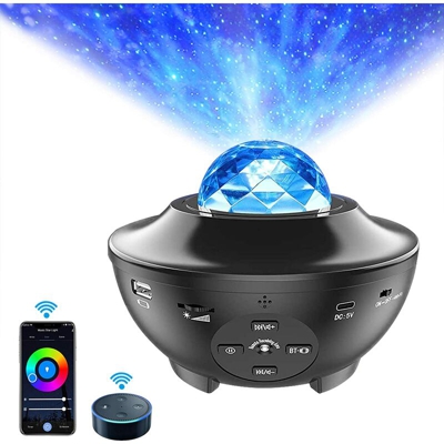WiFi LED Proiettore Musicale con Telecomando APP, ALED LIGHT Lampada Stelle Altoparlante Bluetooth Integrato e Sensore Sonoro, Proiettore Notturno
