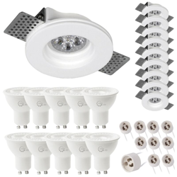 10 x Portafaretti Tondi in Gesso 100 x 24mm + 10 x Lampadine GU10 7w 700lm 38 gradi + 10 x Portalampada - Asia Led - Luce Calda 3000k precio