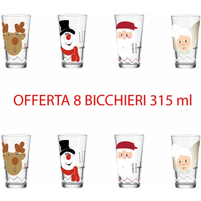 Peragashop - OFFERTA SET 8 BICCHIERI NATALIZI 315ML FANTASIE ASSORTITE ACCESSORI CASA INTERNI
