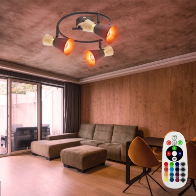 Etc-shop - Rondell soffitto faretti legno insieme lampada ruggine telecomando oro comprese le lampade LED RGB