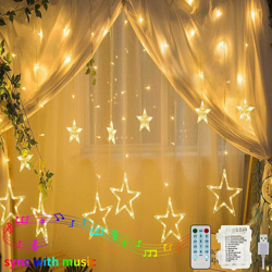 138 LED Tenda Stelle Luci Stelline, Finestra Fiabesca Luminosa Stelle Luci Natale con Funzione di Ritmo Musicale, Telecomando per precio