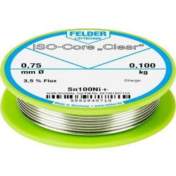 Felder Löttechnik ISO-Core Clear Sn100Ni+ Stagno per saldatura Bobina Sn99.25Cu0.7Ni0.05 0.100 kg 0.75 mm características