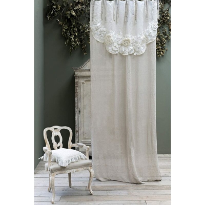 Tenda Shabby Chic con Mantovana a Fiori in Lino Tendone Elegante - Blanc Mariclò