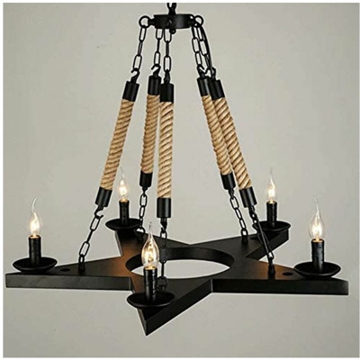 Driwei - Lampadario sospensione stella 5 luci E14 corda metallo design candele vintage