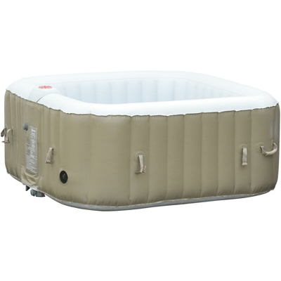 Idromassaggio Gonfiabile con Telo 100 Getti e Riscaldamento 42°C per 2-4 Persone, 150x150x65cm Bianco e Marrone - Outsunny