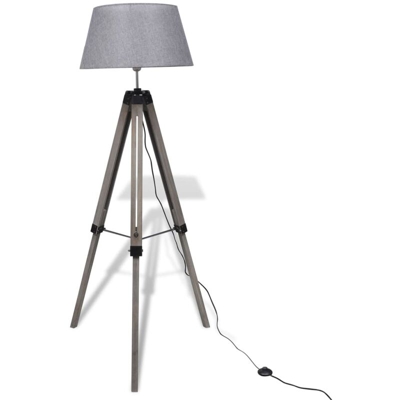 Lampada da Terra Treppiede Regolabile in Legno Paralume Tessuto - Grigio - Youthup