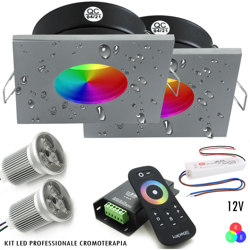 Kit 2pz faretti led 18W quadrato cromoterapia luce DMX box doccia IP65 RGB 12V precio