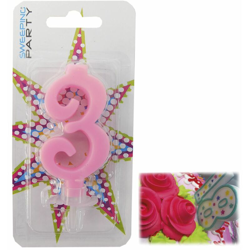 Bighouse It - CANDELINA CM.9 NUMERO 3 COLORE ROSA en oferta