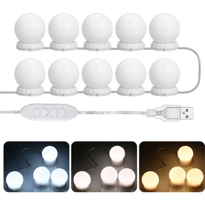 Lampadine per specchio per trucco a tre temperature di colore tipo diamante catena 10 luci tipo USB