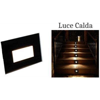 B&s - Segnapasso led 4w luce calda rettangolo nero vetro interno faretto incasso