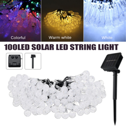 Solare 10 M 100 LED Goccia d'acqua Luci a corda Paesaggio Goccia di pioggia Teardrop Fata all'aperto (bianco, 10 M 100 LED) precio